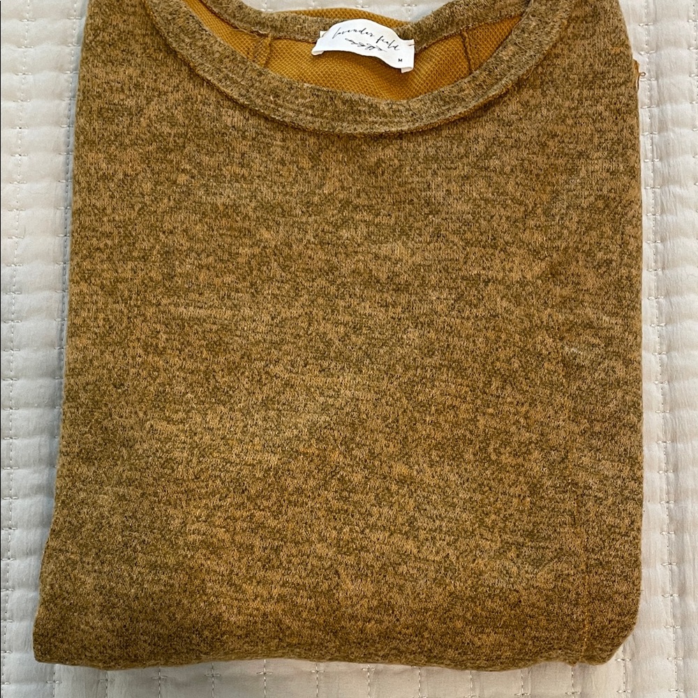 Lavender Field Mustard Brown Crew Neck Sweater